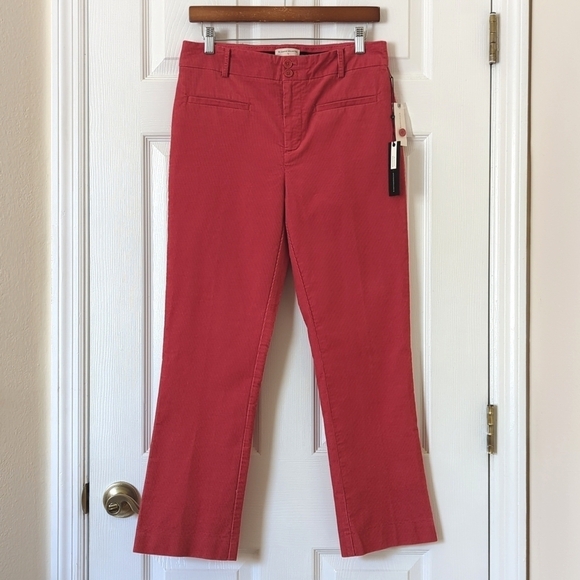 Anthropologie The Essential Pinwale Corduroy Slim Cropped Flare Trousers Pink 6 - Picture 1 of 15